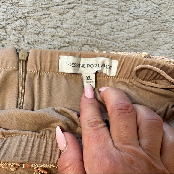 Dress The Population peach lace overlay with nude underneath top & skirt set. - Picture 9 of 9